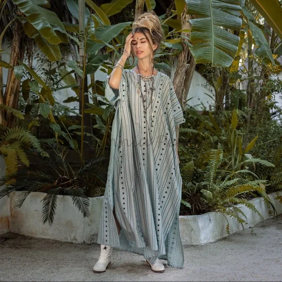 Rosa Dress Kaftan Printed Women Beach Coverups Boho Abaya Gown Festival Dress - Picture 1 of 4